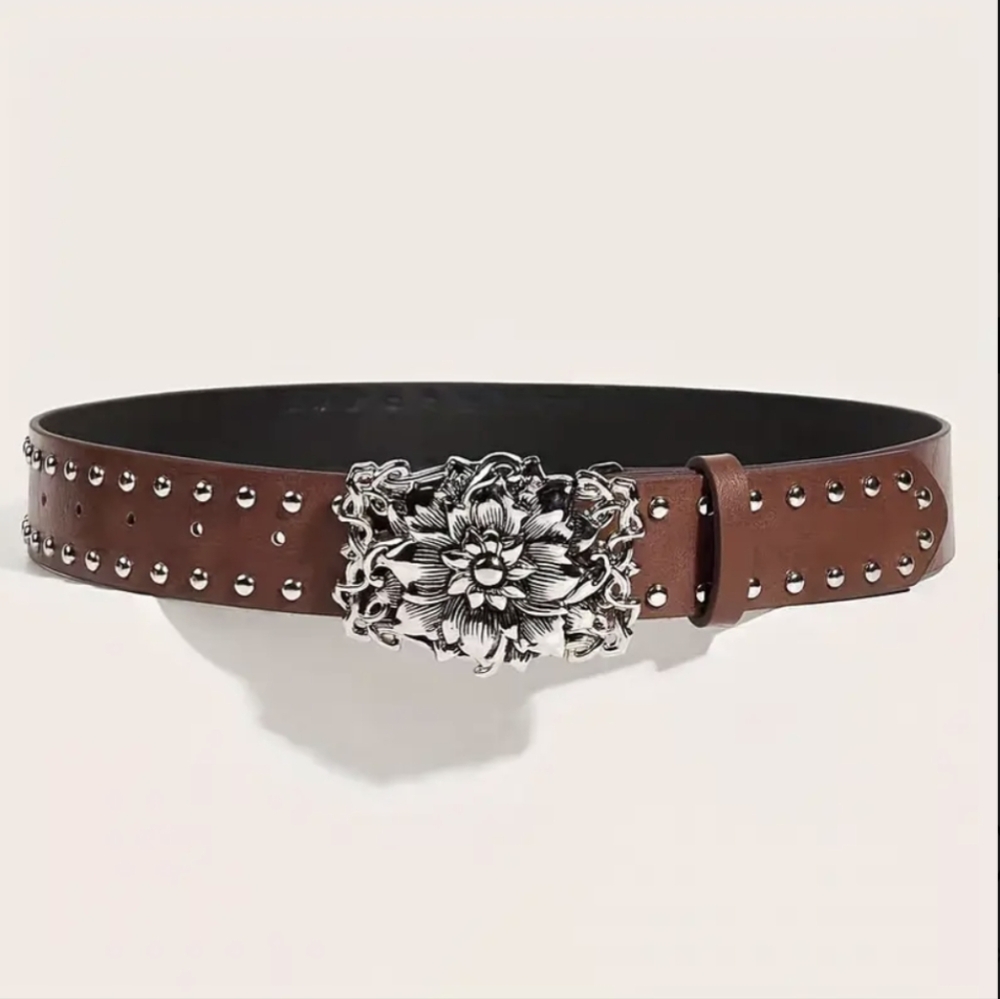 Western Belt Boho Barbie Pink Silvery Belt Buckle Floral Bohemian Style Belts - Picture 7 of 10